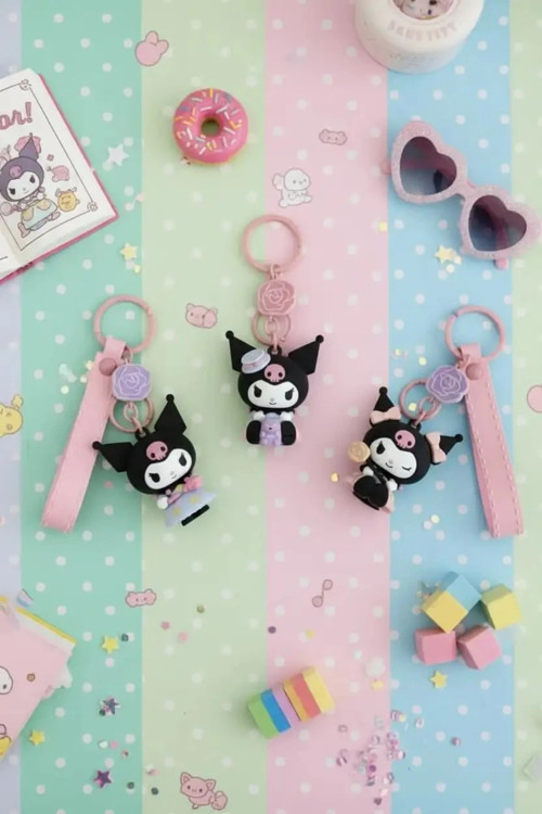 Sanrio Lisanslı Kuromi Rose Earl Anahtarlık Gül Temalı Şık Tasarım 5,7 Cm