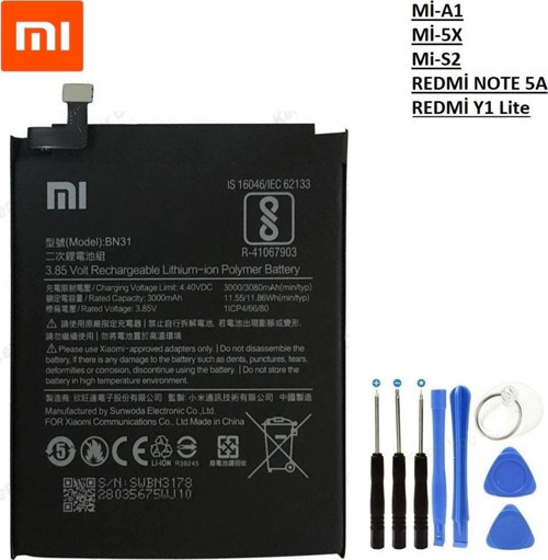 Xiaomi Mi A1 Redmi S2/Y2 Pil Batarya Bn31+Tamir Seti