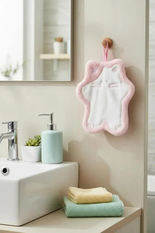 Lisanslı Hayvan Serisi El Havlusu – Pembe Renkli 18x22 cm Küçük Mutfak Banyo Havlusu