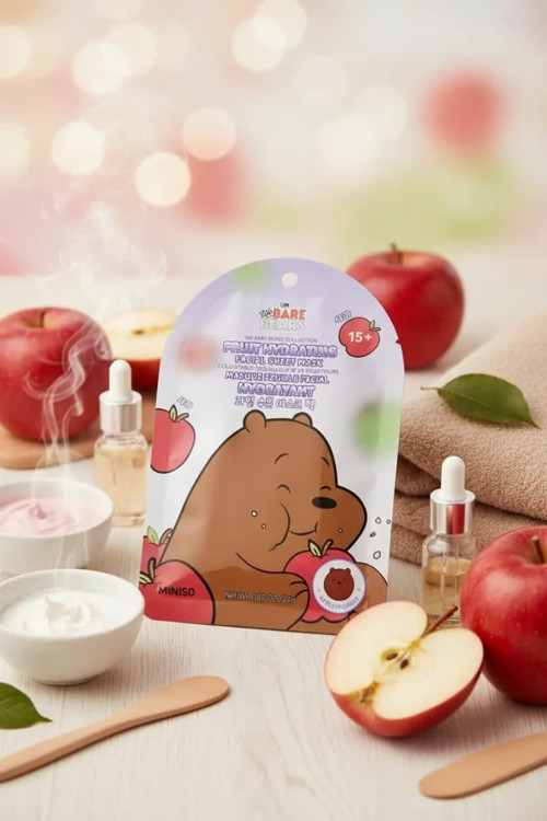 We Bare Bears Lisanslı Elma Özlü Meyveli Nemlendirici Kağıt Maske – Ferahlatıcı Bakım 18.5 Cm