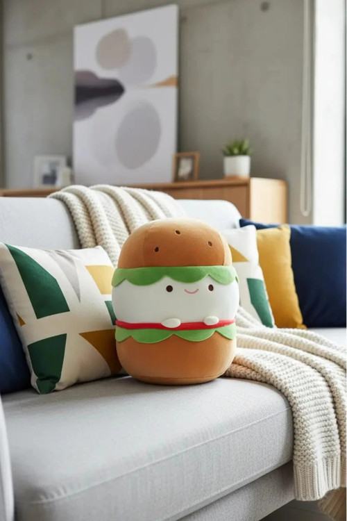 Lisanslı Yiyecek Serisi Hamburger Peluş Oyuncak – Yumuşak Uyku Arkadaşı 27 Cm