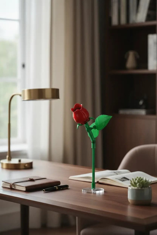 Lisanslı Kırmızı Gül Çiçek Oyun Bloğu 21 Parça – Dekoratif Set 13 Cm