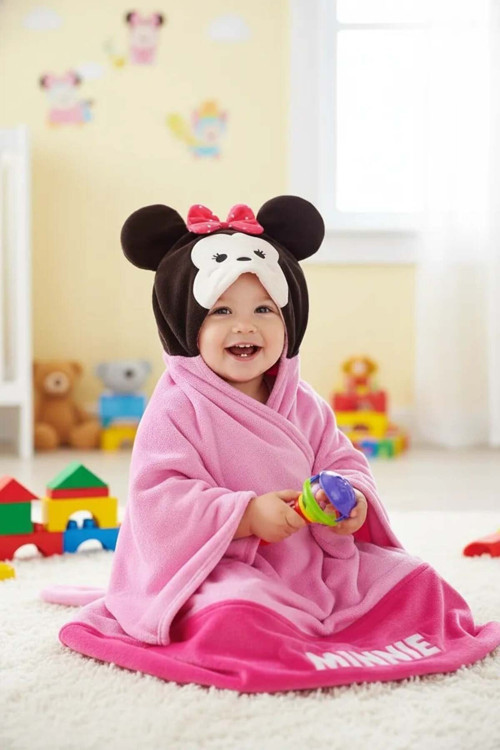 Lisanslı Tsum Tsum Serisi Kapüşonlu Battaniye (Minnie Mouse)