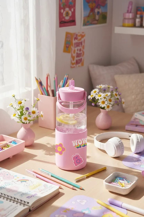Lisanslı DIY Serisi Saplı Pipetli Plastik Şişe 1100 mL – Pembe