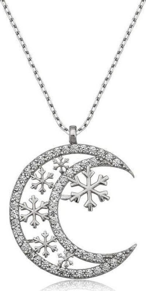 ​Gümüş Ay Kar Tanesi Bayan Kolye