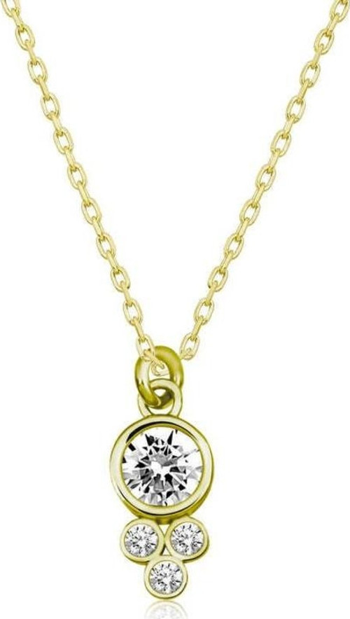 Gümüş Gold Çiğ Damlası Yuvarlak Tektaş Bayan Kolye