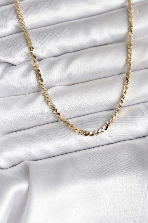 14K Gold Renk Kaplama Ezme Yılan Zincir Model CM Kadın Kolye TJ-BKO10735