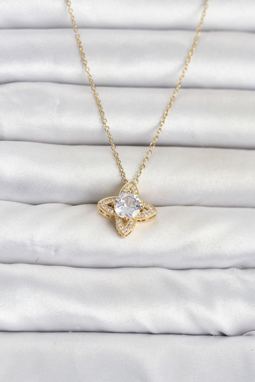 316L Çelik Zincir Gold Renk Yonca Model Kadın Kolye TJ-BKO11078