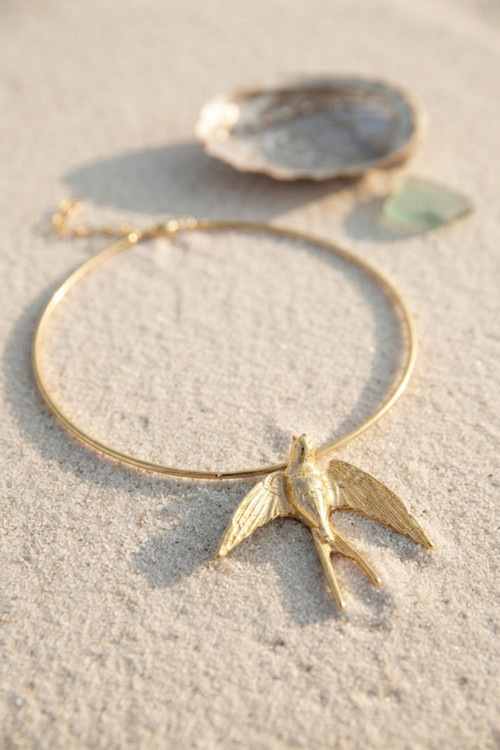 Kırlangıç Model Gold Renk Choker Kadın Kolye TJ-BKO11151