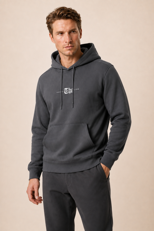 Thenk Yeni Sezon Erkek Regular Fit Kapüşonlu Sweatshirt Antrasit