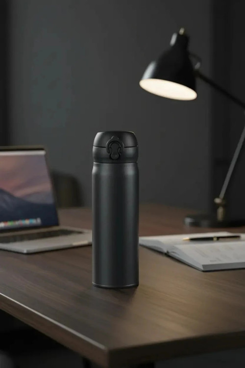 Lisanslı Klasik Serisi Flip Top Yalıtımlı Termos – 450 Ml – Çift Katmanlı Çelik – Siyah