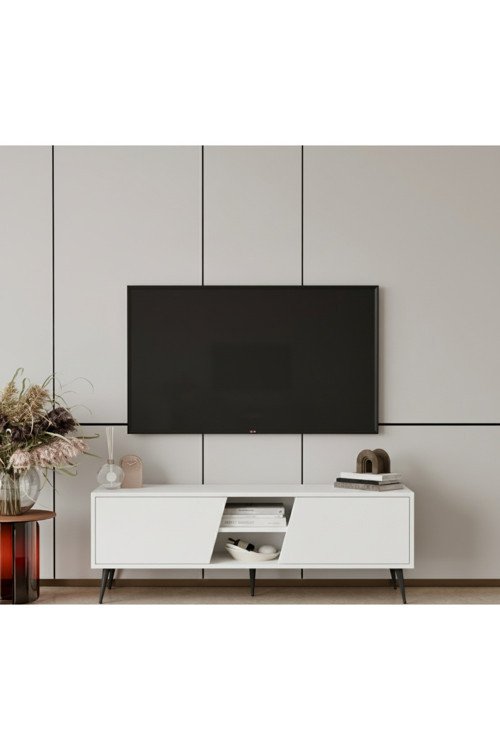 Roma Beyaz 140 Cm Tv Ünitesi (100% Mdf&Metal Ayak)