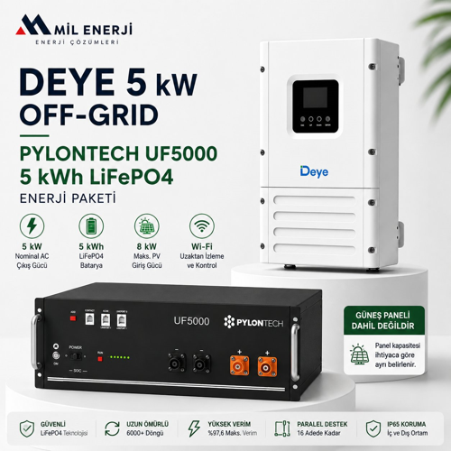 5 kW Off-Grid + 5 kWh LiFePO4 Enerji Paketi
