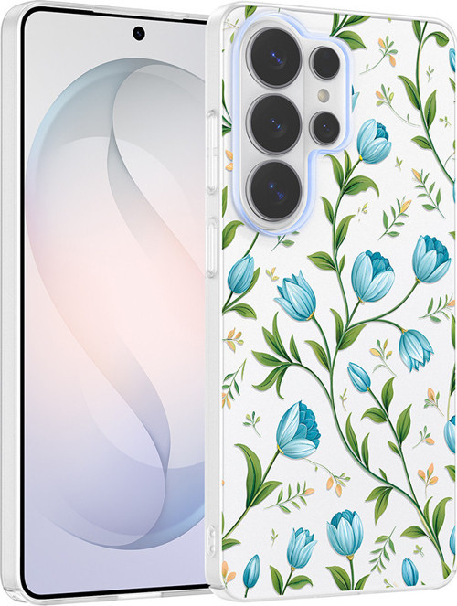 Galaxy S26 Ultra Kılıf Kamera Korumalı Desenli Klip Kılıf Mavi Lale
