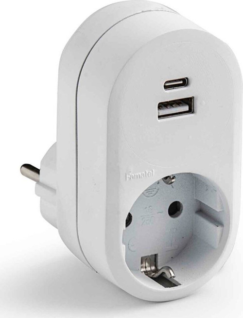 USB-A ve USB-C Çıkışlı 1’li Priz Adaptörü 5V 3.4A 16A 250V Beyaz 1321