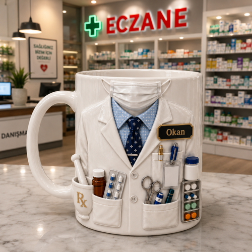 Eczacı ve Eczacılık Temalı Kişiye Özel Porselen Kupa Bardak