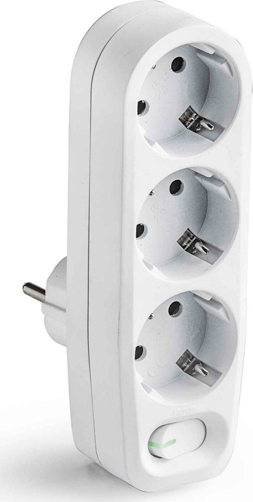 1343 3’lü Aydınlatmalı Anahtarlı Priz Çoğaltıcı Adaptör 16A 250V Beyaz