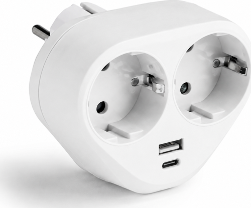 1322 2’li Topraklı Priz Çoğaltıcı Adaptör USB-A USB-C Çıkışlı 5V 3.4A 16A 250V Beyaz