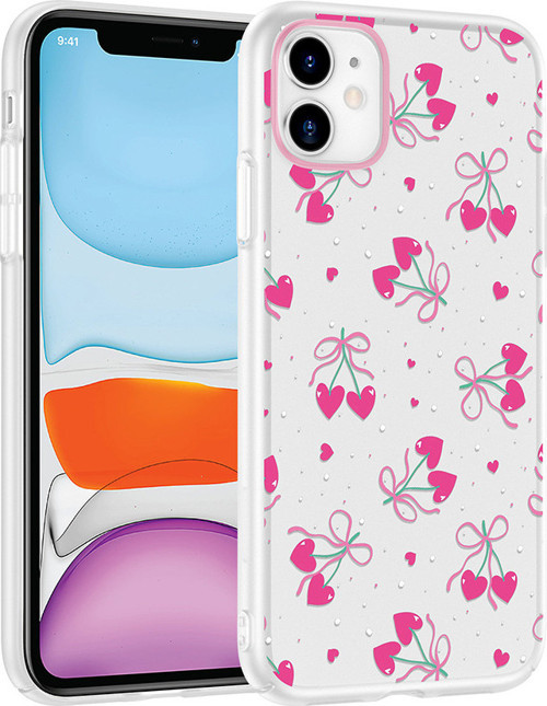 iPhone 11 Kılıf Kamera Korumalı Desenli Klip Kılıf Kalpli Kiraz