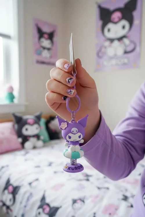 Sanrio Lisanslı Yaz Serisi Kuromi Karakterli Hareketli Figür Anahtarlık ve Çanta Aksesuarı