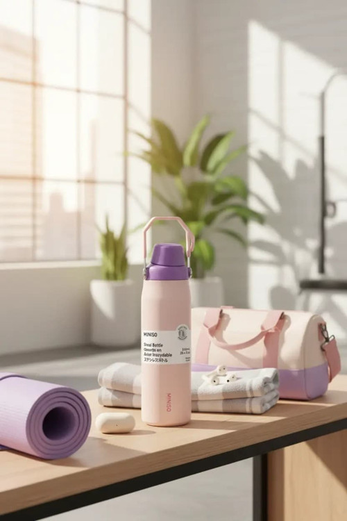 Lisanslı Saplı Paslanmaz Çelik Şişe 840 mL – Çift Katmanlı Pembe