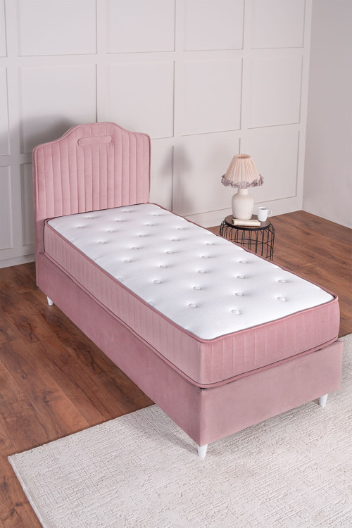 Royal Lux Sandıklı Baza Başlık Paket Yaylı Yatak Seti Pembe