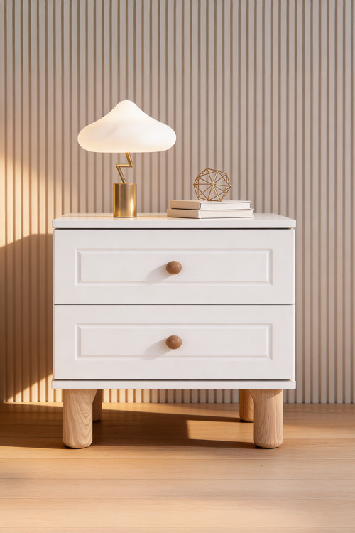 Country Life Komodin Mdf Kapaklı 2 Çekmeceli Yüksek Ayaklı