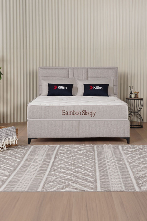 Bamboo Sleepy Sandıklı Baza Başlık Seti Bej (Yatak Dahil Değildir)