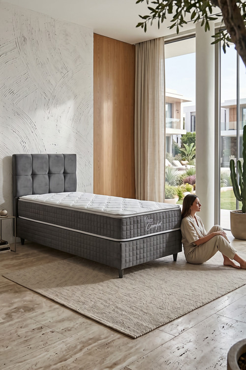 Visco Comfort Visco Süngerli Paket Yaylı Full Ortopedik 3'Lü Set (Baza+Başlık+Yatak)
