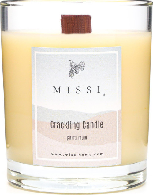 Ahşap Fitilli Amber Çiçeği Kokulu Ekru Cracklıng Vegan Mum (Çıtırtılı)