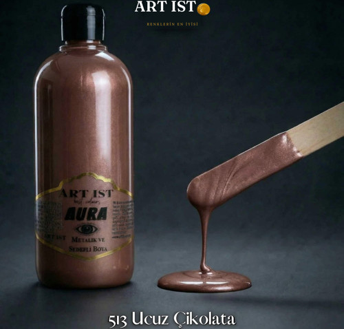 AURA Sedefli ve Vernikli Metalik Akrilik Boya 500 ml – 513 Ucuz Çikolata | Ahşap, Metal,Seramik,Hobi