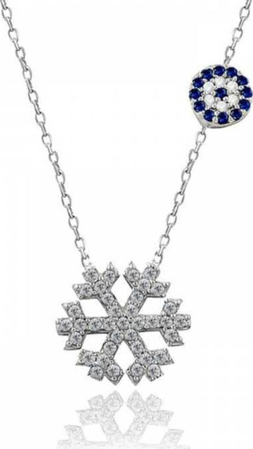 Gümüş Nazarlı Kar Tanesi Kadın Kolye