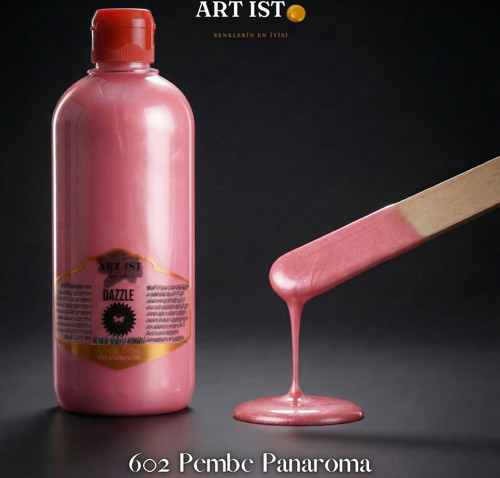 DAZZLE Metalik Sedefli ve Vernikli Su Bazlı Akrilik Boyalar 500ml | 602 Pembe Panaroma
