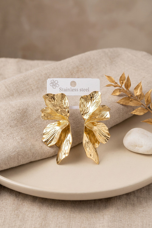 Zarif Kulaklar için Golden Çelik Lotus Yaprak Stil Kadın Küpe