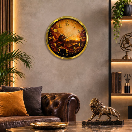 Büro Ev Ofis Dekoru için 40CM Golden Metal Zafer Taraftar Duvar Saati