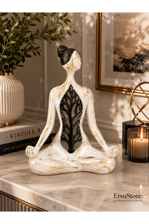 Yoga Meditasyon Heykeli – Hayat Ağacı Figürlü Dekoratif Biblo Zen Ev Dekoru