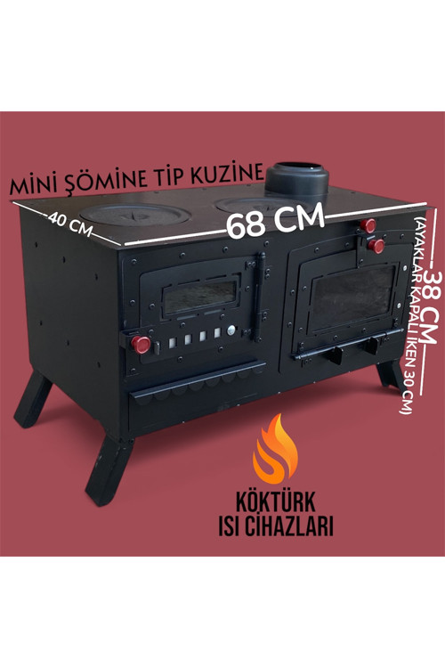 Mini Kuzine Şömine Tip Kampa Uygun Balkona Uygun Geniş Fırın Seyyar Ayaklı Soba Borusu Uyumlu