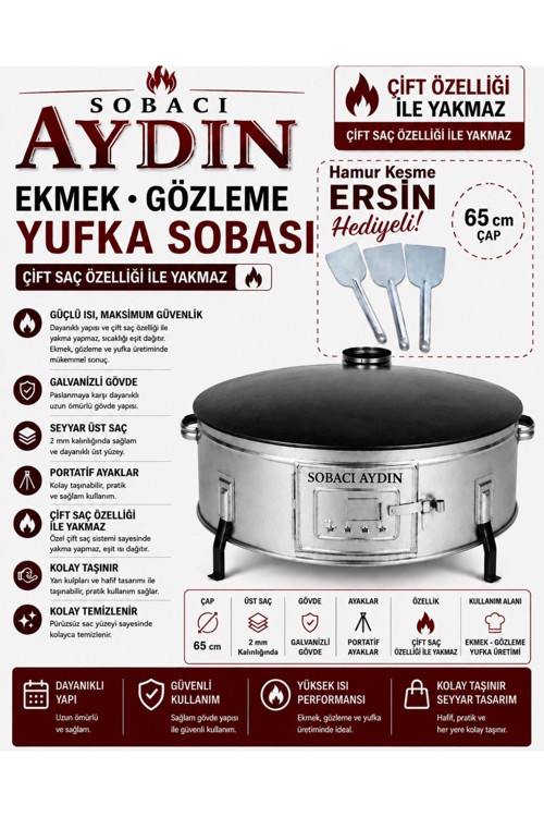 65 Cm Ekmek Yufka Gözleme Sobası Çaydanlık Tencere Apart Kamp Sobası
