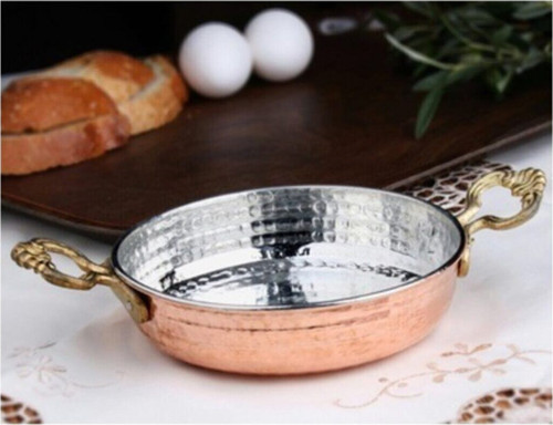 Bakır Sahan Tava İçi Kalay Kaplı Pirinç Kulplu 21 Cm