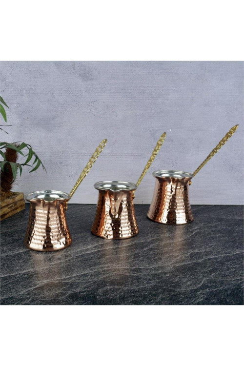 Dövme Bakır Cezve Seti 3 Lü Set 2-4-5 Kişilik Cezve Set