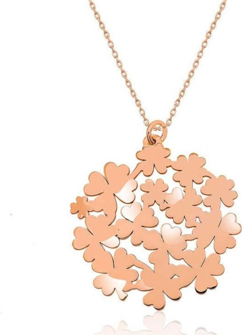 Gümüş Rose Yonca Buketi Kolye