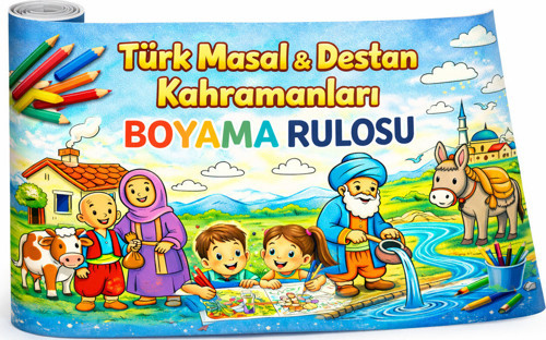 🎨 Türk Masal & Destan Kahramanları Boyama Rulosu – 4 Metre