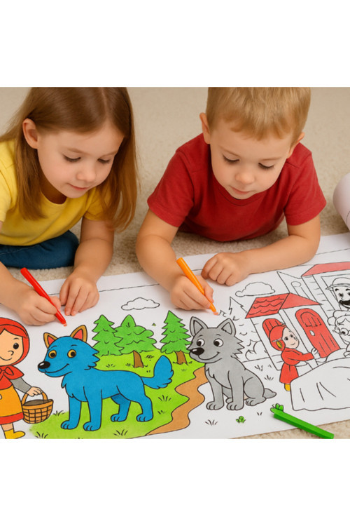 Kırmızı Başlıklı Kız Masal Temalı Boyama Rulosu – 30 Cm X 3M | Çocuklar Için Eğitici Ve Eğlenceli Aktivite”