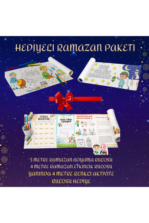 🌙 Ramazan Boyama Rulosu 5 Metre + 4 Metre Eğitici Aktivite Rulosu + 4 Metre Renkli Takip Rulosu Hediyeli | Çocuklar Için Ramazan Etkinlik Ve Boyama Seti