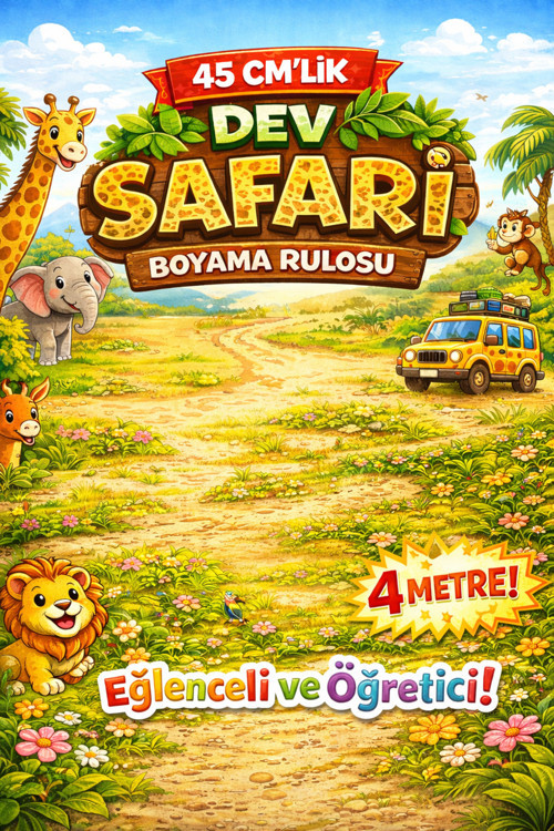 Safari Hayvanları Boyama Rulosu – 45 Cm Dev Xxl Boy Çocuk Aktivite Kağıdı |