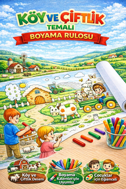 🌾 Çiftliğimi Boyuyorum 🐄 – 5 Metre Dev Çiftlik Temalı Boyama Rulosu |