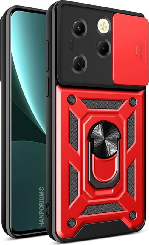 Infinix Hot 40 Uyumlu Tank Kılıf - Yüzüklü Standlı Extra Darbe Koruma Zırhlı Outdoor Kapak - Kırmızı