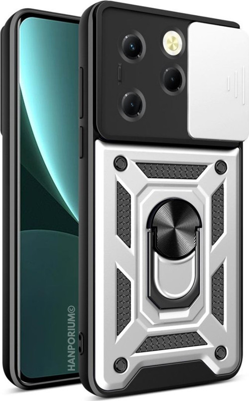 Infinix Hot 40 Uyumlu Tank Kılıf - Yüzüklü Standlı Extra Darbe Koruma Zırhlı Outdoor Kapak - Gri