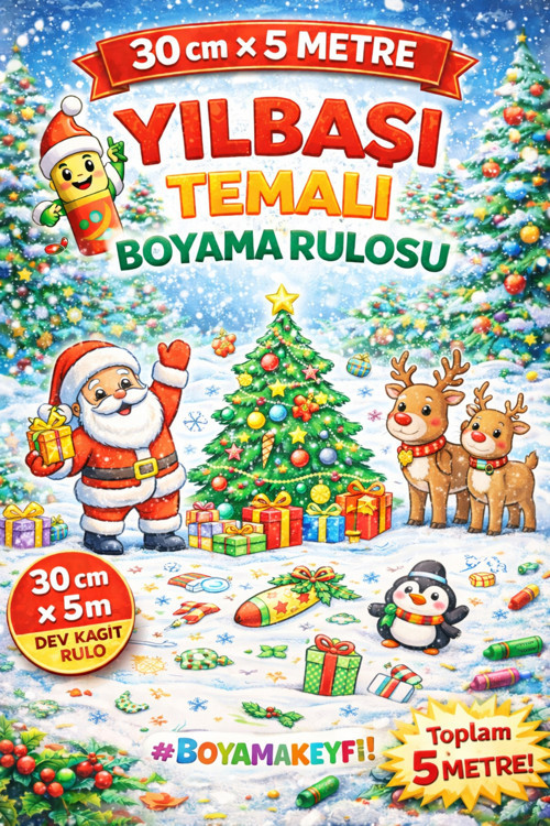 Çocuklar Için Yılbaşı Temalı Boyama Rulosu – 30 Cm X 5 M | Eğlenceli Aktivite Kağıdı