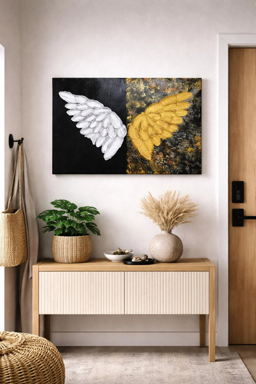 El Yapımı Melek Kanatlı Rölyef Tablo 50x70